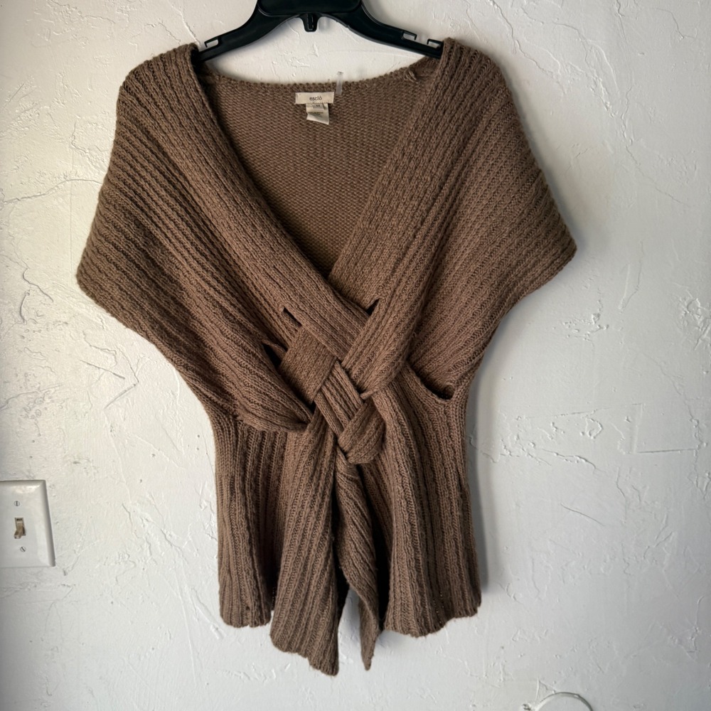 Escio‎ Women's Medium Brown Knit Cross Front Cover Up Sweater Top Academia